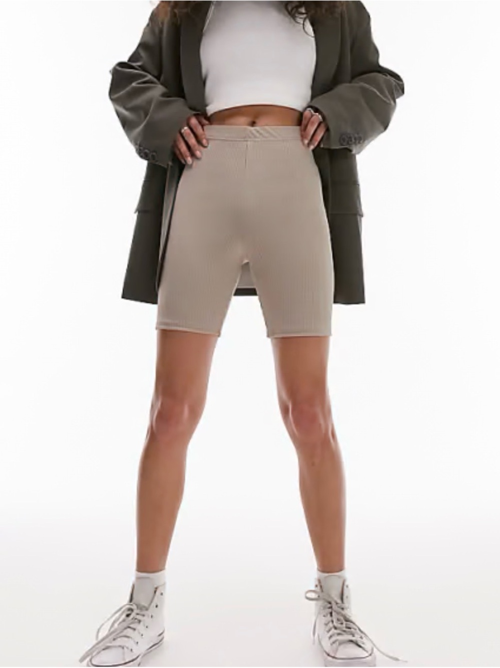 Topshop skinny rib legging short in taupe